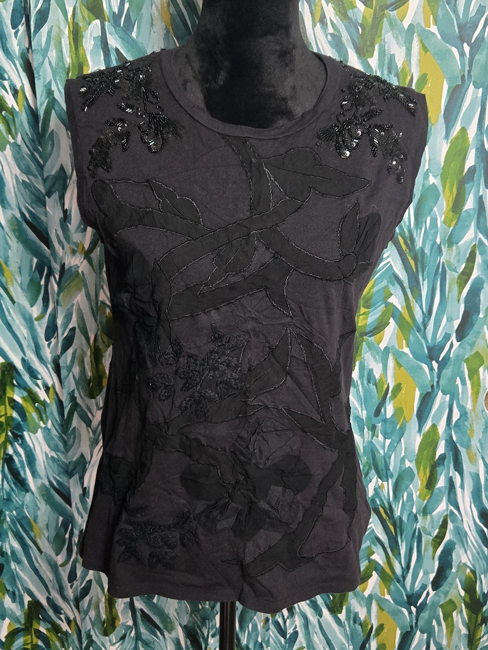Loyd/Ford Sleeveless Embroidered & Beaded Black Women's Top